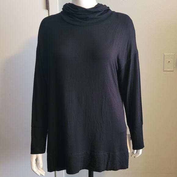 NWT Liz Claiborne Weekend Womens XL Black Liquid Knit Slinky Cowl Neck Tunic Top - Picture 1 of 11